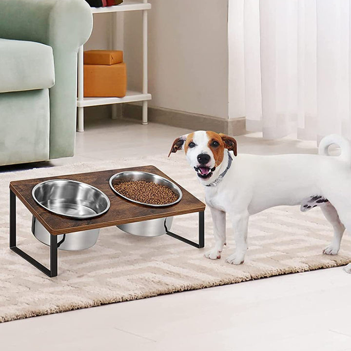 Log Pet Feeding Rack Iron Wood Combined