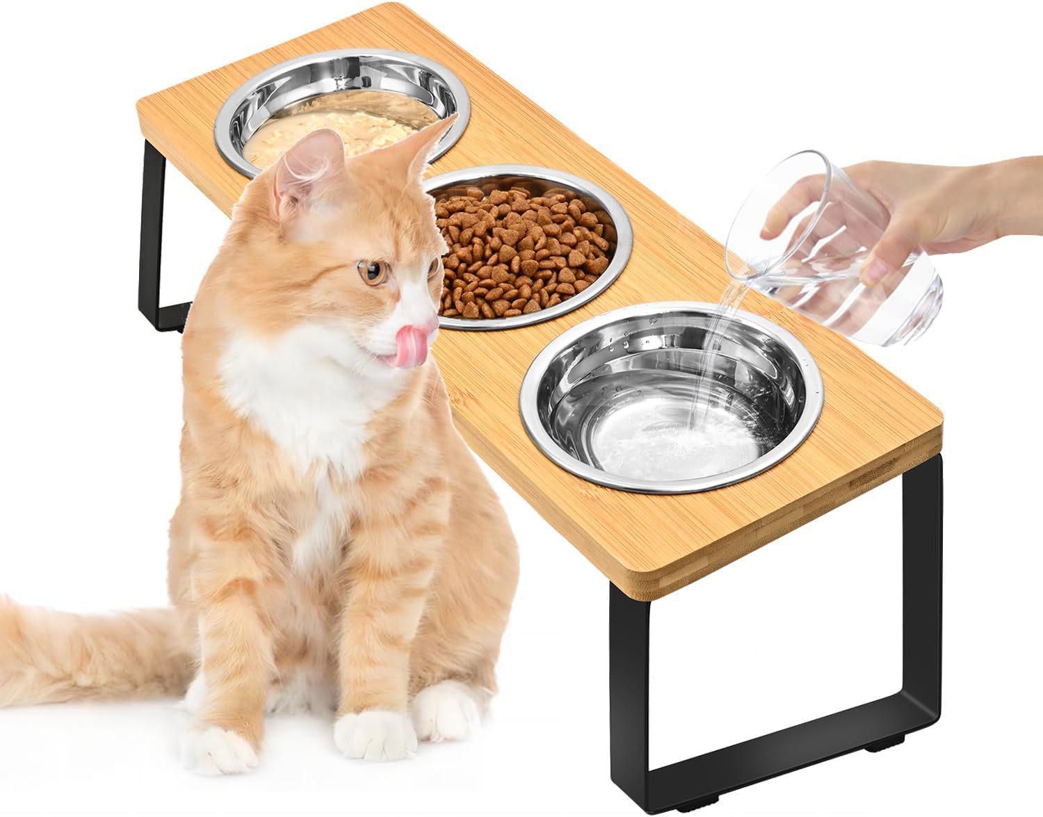 Log Pet Feeding Rack Iron Wood Combined