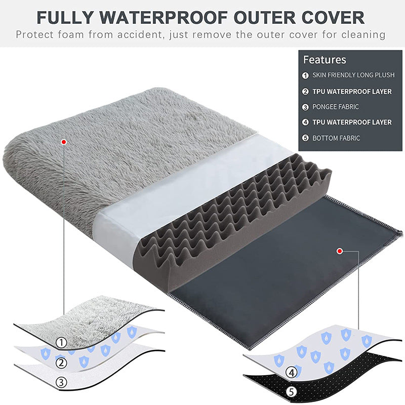 Plush Square Pet Bed Wave Memory Foam