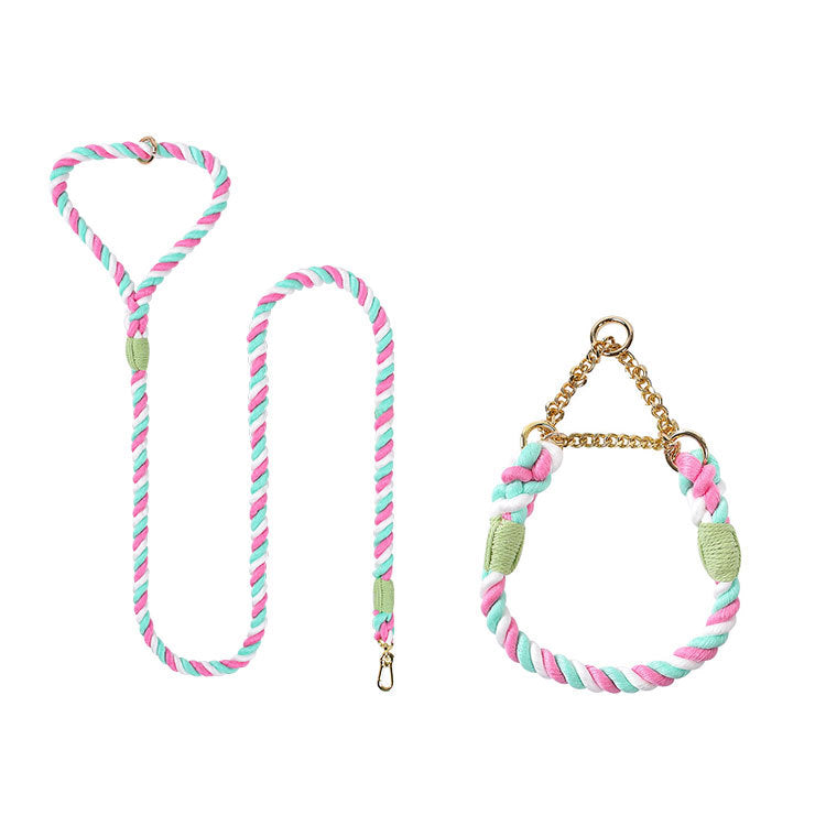 Woven Cotton Pet Dog Leash Collar Set